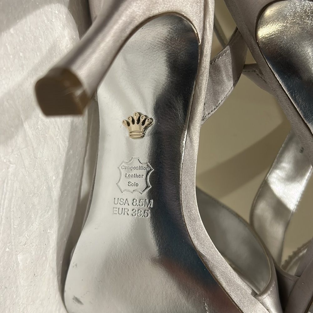 Nina Rhinestone Strappy Heels Pumps open top slingback size 8.5 grey silver - Picture 12 of 15